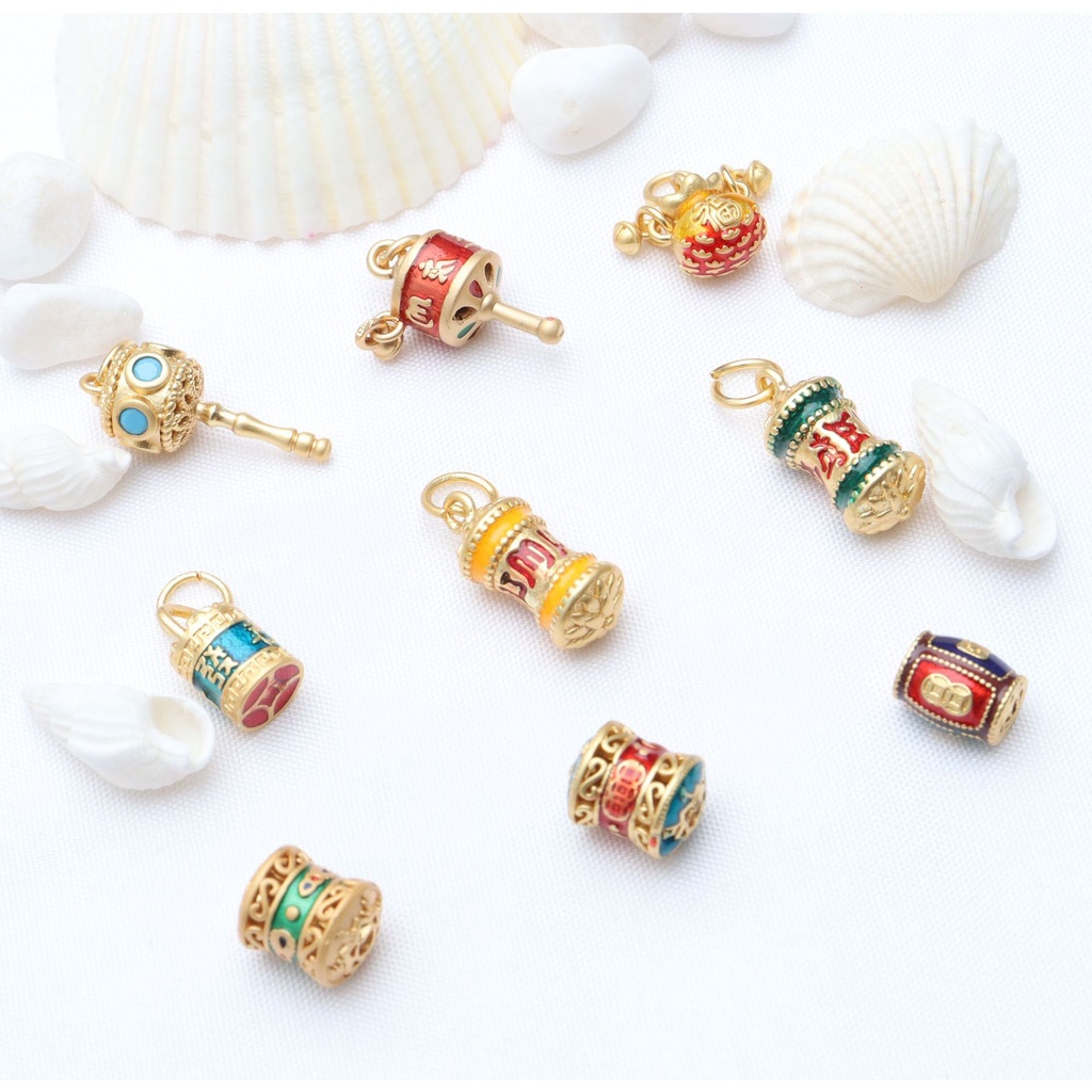 Bộ 5 Phụ Kiện Làm Mặt Dây Chuyền Bánh Xe Xoay Màu Vàng Cát diy