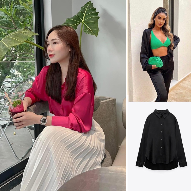 Zara Áo Sơ Mi Lụa satin Thời Trang Mùa Thu Thanh Lịch 2143050