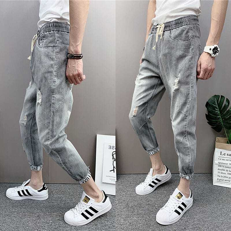 Quần Jeans Dài Phối Rách Thời Trang Đường Phố Mùa Hè Cho Nam