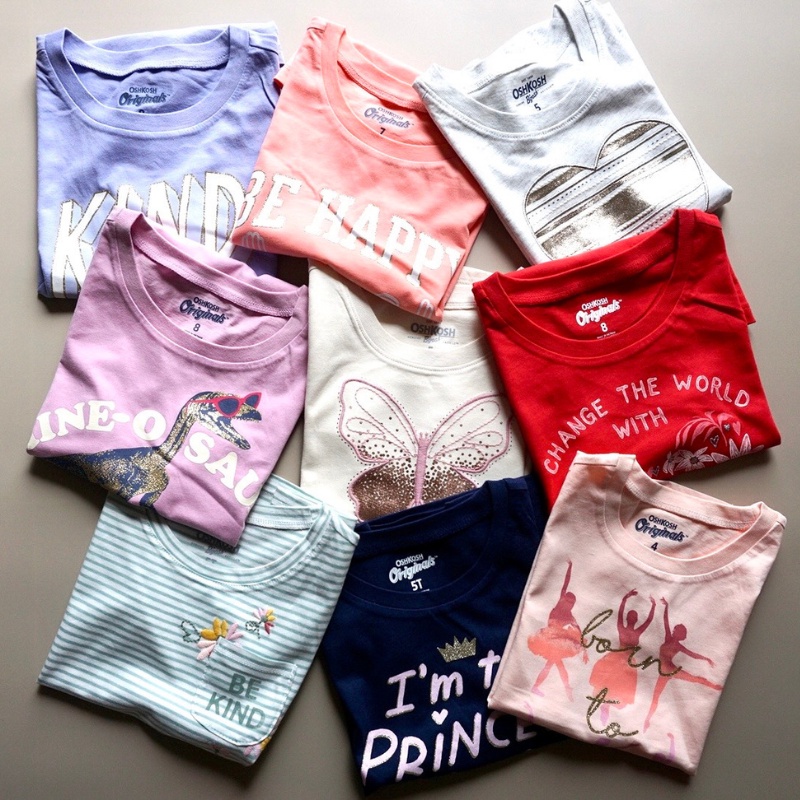 Áo thun bé gái chất cotton đẹp, nhiều màu, kiểu dáng đẹp O.sh.k.osh size 7T-12T  VNXK