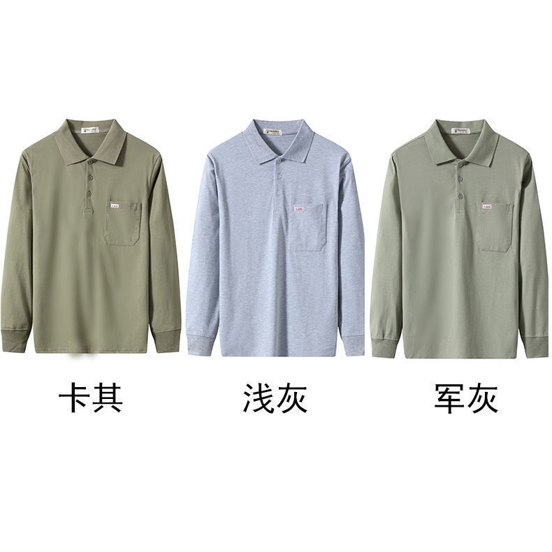 Áo Thun POLO Cotton Tay Dài Màu Trơn Có Túi Đơn Giản Thời Trang Xuân Thu Mới Dành Cho Nam Trung Niên