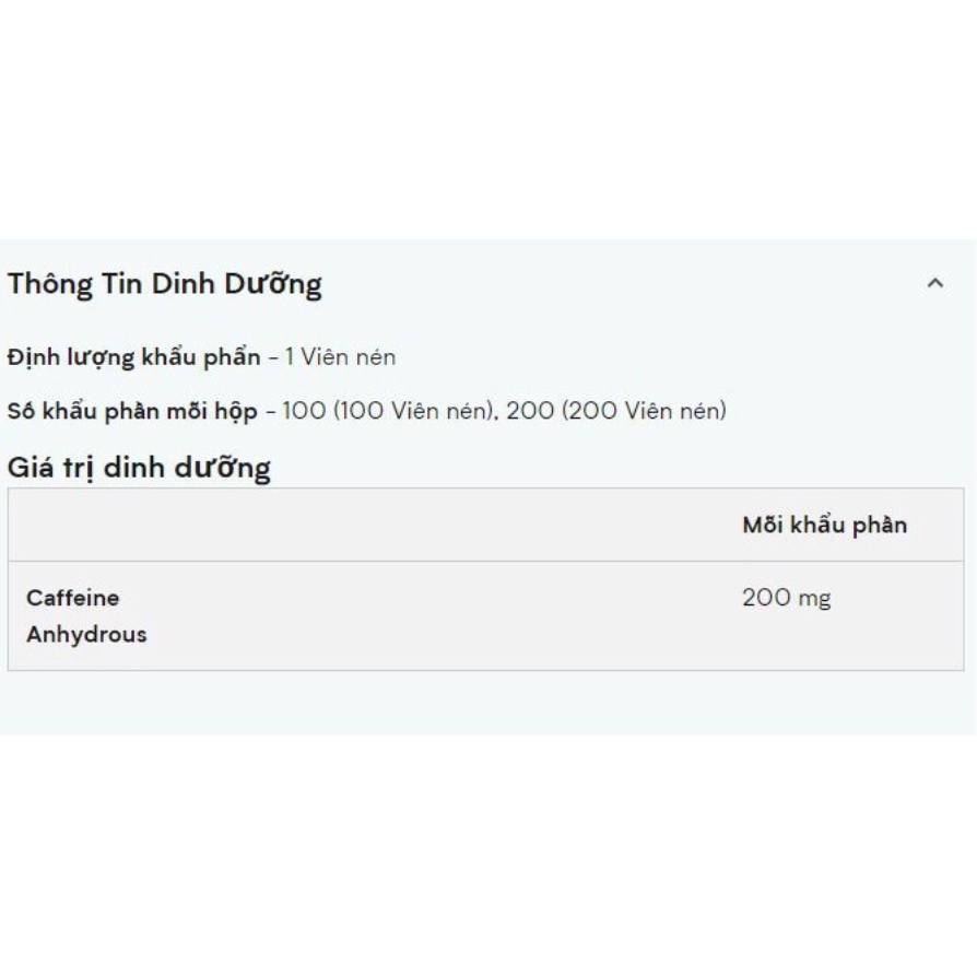 Caffeine 𝐌𝐲𝐩𝐫𝐨𝐭𝐞𝐢𝐧 - Giúp Tỉnh Táo, Tăng Sức Mạnh Tập Luyện -200mg/ viên