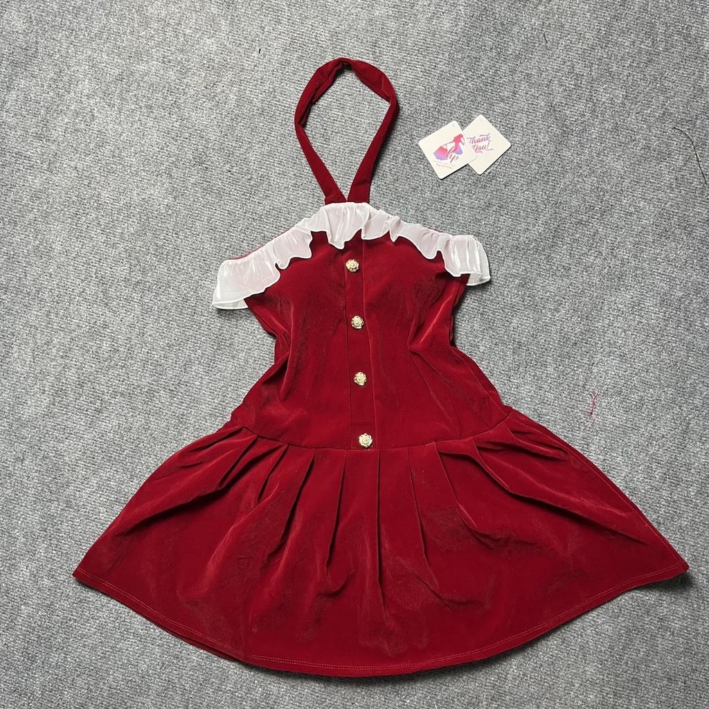 [Có quà tặng thun cột tóc]                  Đầm yếm body, váy nữ vải nhung cứng có mút kèm khoá kéo  noel tết VD820