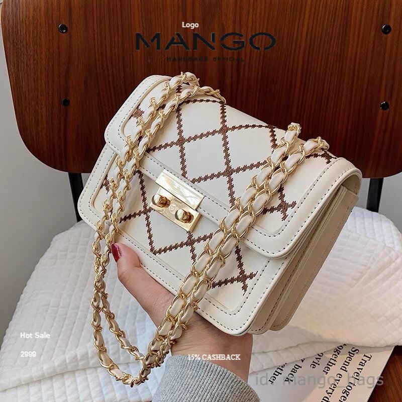 Túi xách nữ đeo chéo 3 ngăn trần trám khoá sập dây đeo da luồn xích phong cách trẻ trung