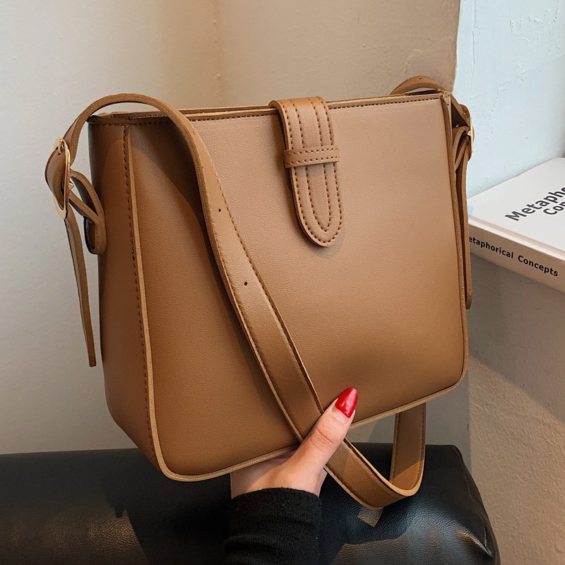 Menas Túi Đeo Vai Bằng Da PU Trơn Màu Thời Trang Mới Cho Nam