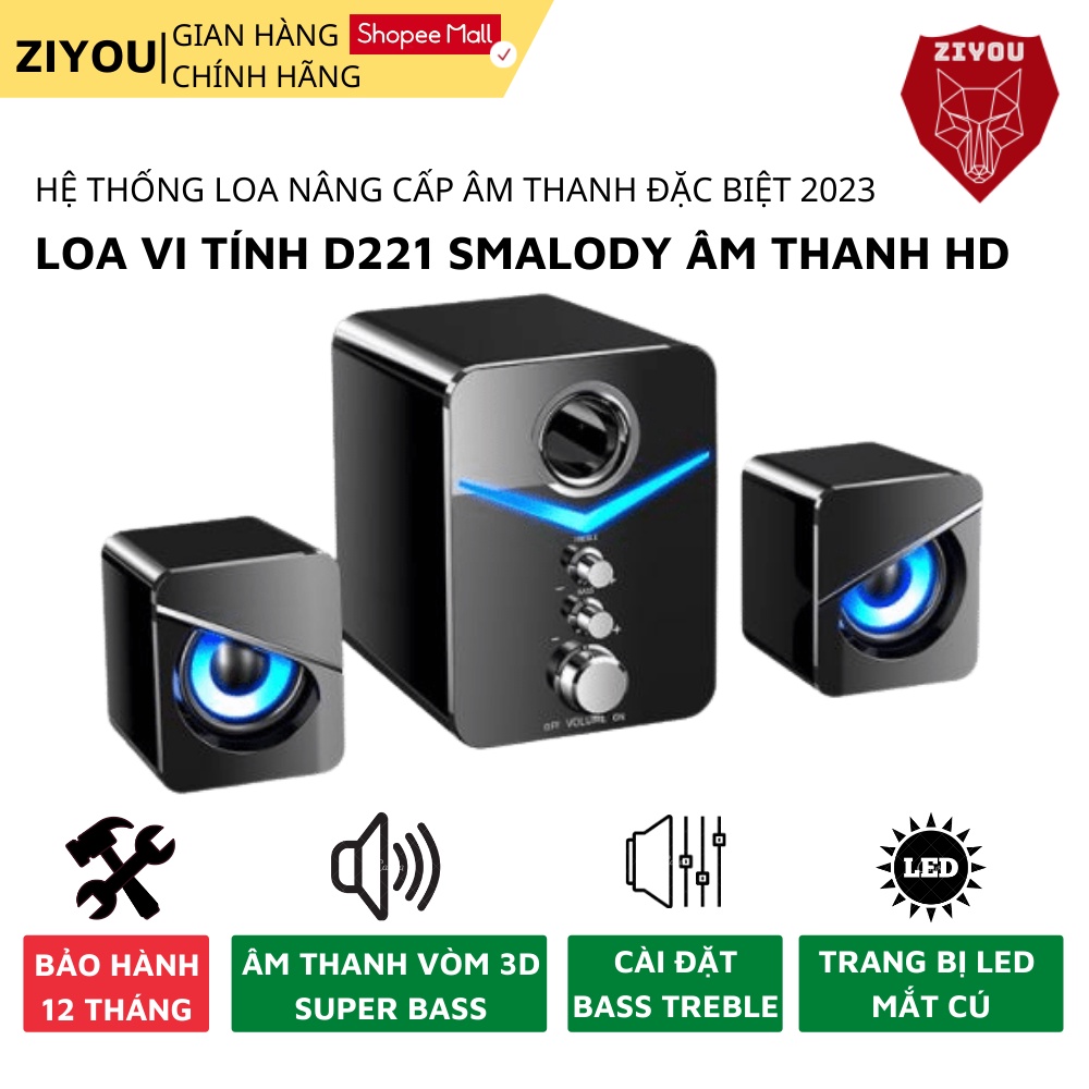 Loa máy tính vi tính để bàn ZIYOU D221 có dây,có led,BASS cực đã nghe nhạc,chơi game,dành cho điện thoại,PC,Latop