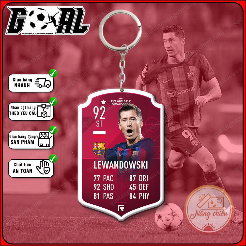 Móc khóa cầu thủ Lewandowski-phụ kiện treo balo túi xách cao cấp-chân sút xuất sắc yêu thích nhất Barcelona[4030-4044]