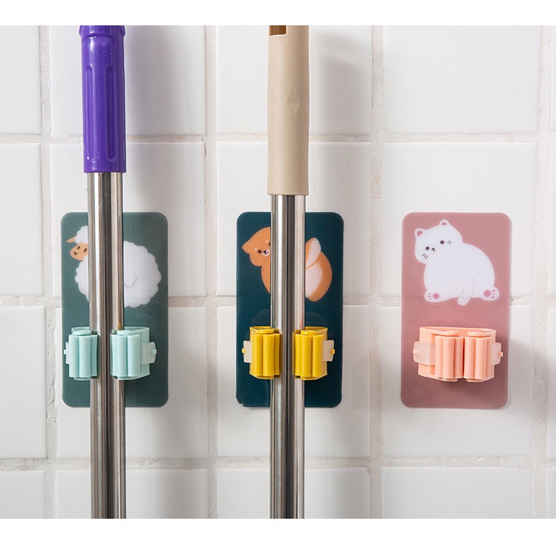Miếng Dính Treo Chổi Hoạt Hình Decor - Móc Treo Kẹp Giữ Chổi Cọ Dán Tường, Treo Cây Lau Nhà