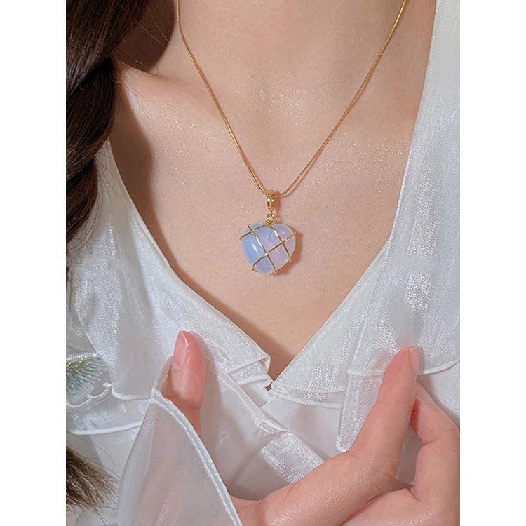 Vòng cổ Mặt Đá Opal Hình Trái Tim Thời Trang 2023 Cho Nữ