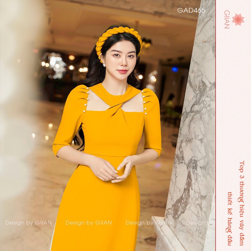 Áo Dài Cách Tân Nữ Cô Chéo Xếp Ly Tai Vai Phồng