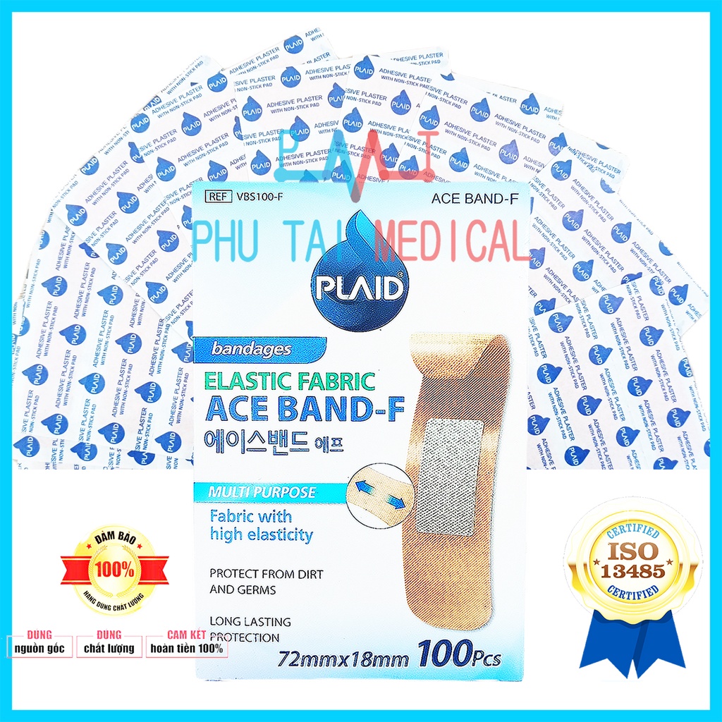 Băng Cá Nhân Y Tế Plaid Hàn Quốc, Băng Vết Thương Hộp 100 Miếng