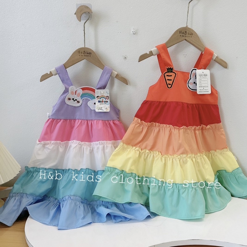 Váy 2 dây bé gái đi biển màu cầu vồng