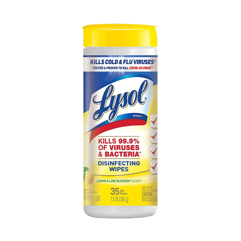 Khăn giấy ướt diệt khuẩn Lysol Disinfectant Wipes - Lemon - Hộp 35 tờ