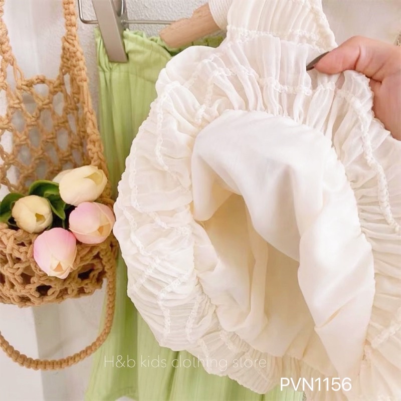 Set áo ren quần tăm đũa xanh cho bé gái