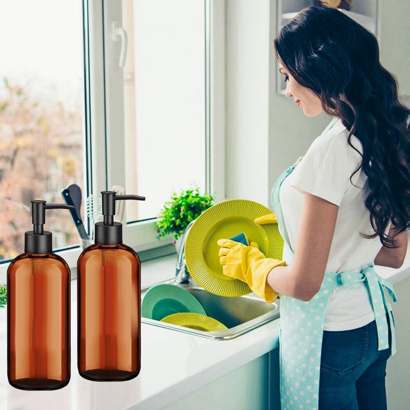 Bộ 2 Bình Đựng Xà Phòng Rửa Tay Màu Hổ Phách Có Vòi Bơm (16 Oz)