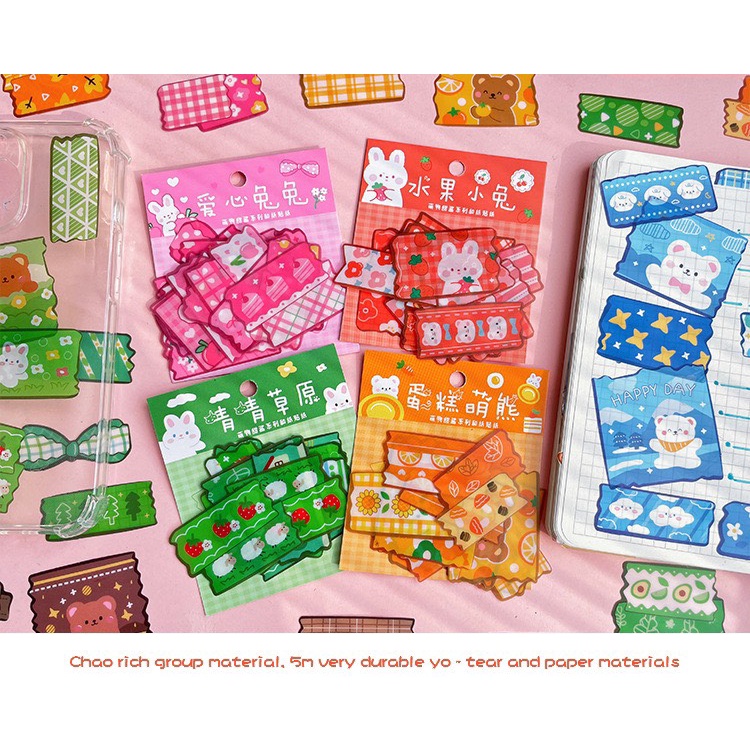Sticker Trang Trí Dạng Miếng Washi Dùng Trang Trí Sổ, Lưu Bút, Bìa Sách Dễ Thương (Set 40 Miếng Rời)
