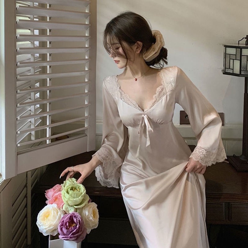 Bộ Đồ Ngủ Đầm Ngủ Một Mảnh Phối Ren Gợi Cảm Phong Cách Pháp Cho Nữ