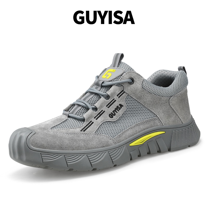 Giày bốt bảo hộ an toàn GUYISA thiết kế hở ngón màu xám mũi thép size 37-45 chống trượt chất lượng cao