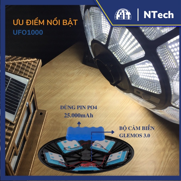 Đèn sân vườn 1000w, đèn đĩa bay năng lượng mặt trời UFO1000  - Công suất 1000W Khung ABS- 908 Chip Led SMD
