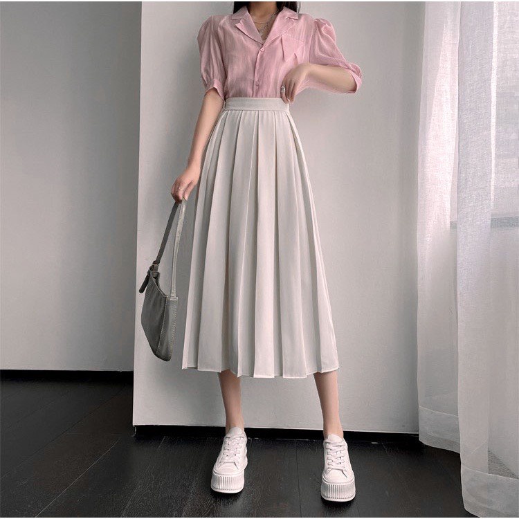 Chân váy Midi xòe dáng dài xếp ly to có BIGSIZE đi làm đi chơi đi học xinh chất tuyết mưa dày dặn CV40