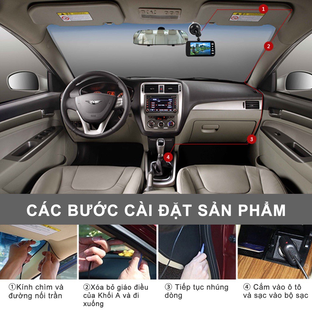 Camera Hành Trình Ô tô X004 trước sau Full HD1080P ，Kèm 2 Cam Trước Và Sau，tích hợp 8 Đèn LED kèm thẻ nhớ 32G