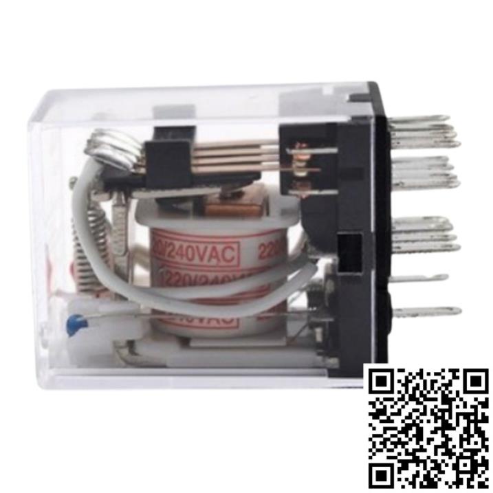 Rơ le trung gian MY4N-J, relay kiếng 14 chân dẹp nhỏ có đèn điện áp 12VDC, 24VDC, 220VAC dùng chân đế PYF14A