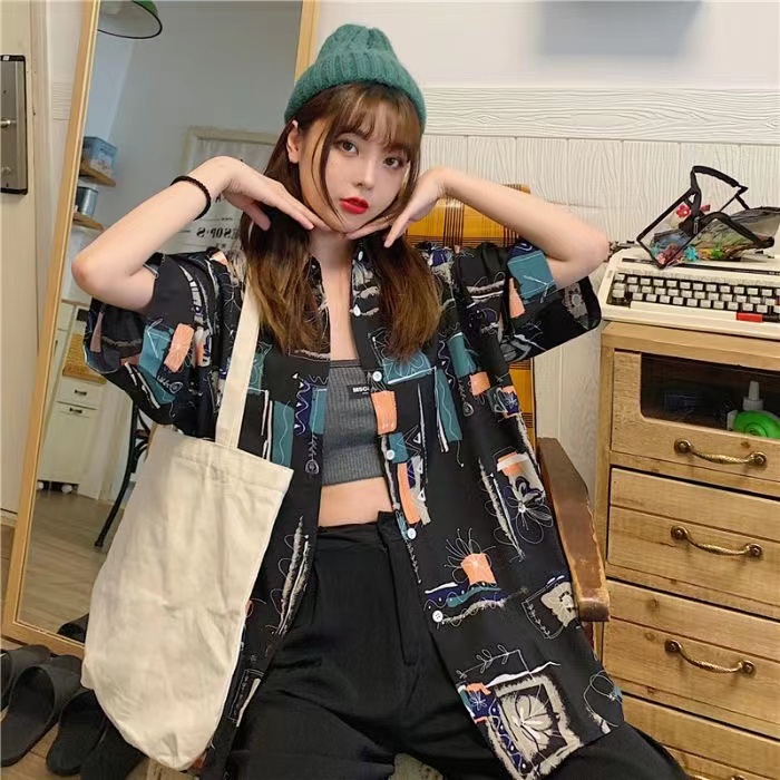 Áo Sơ Mi Chiffon Tay Lửng Dáng Rộng In Họa Tiết Thời Trang Đường Phố Cho Cặp Đôi