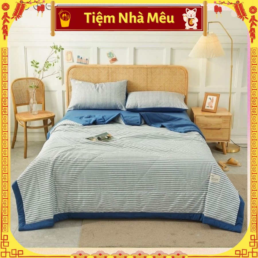 (Kèm Chăn Chần ) Bộ 4 Món Chăn Drap Gối Cotton Tici Checker Mềm Thoáng Khí Basic Fullsize Tiệm Nhà Mêu