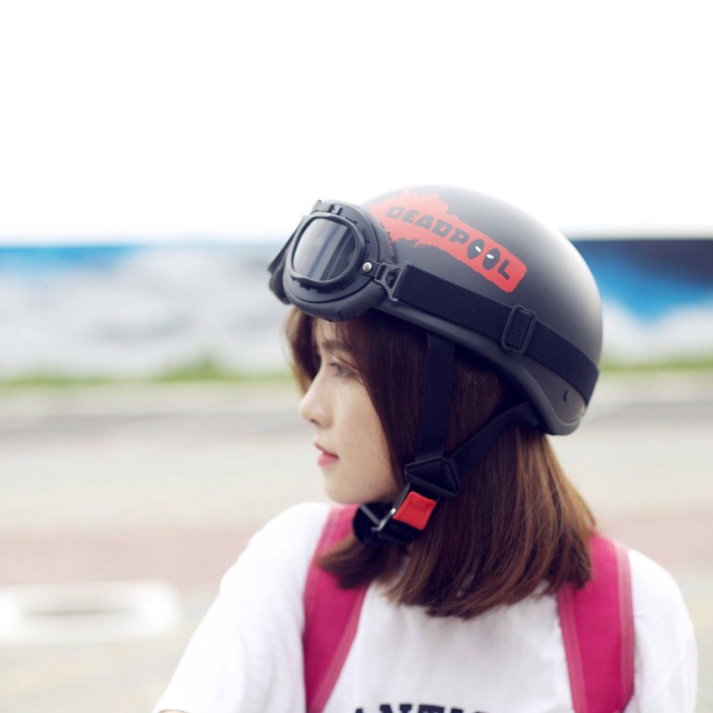 Mũ bảo hiểm nửa đầu Hpro Helmet, nón Deadpool thời trang 1/2 Freesize (55-59cm), kèm kính UV,phi công,an toàn,chất lượng