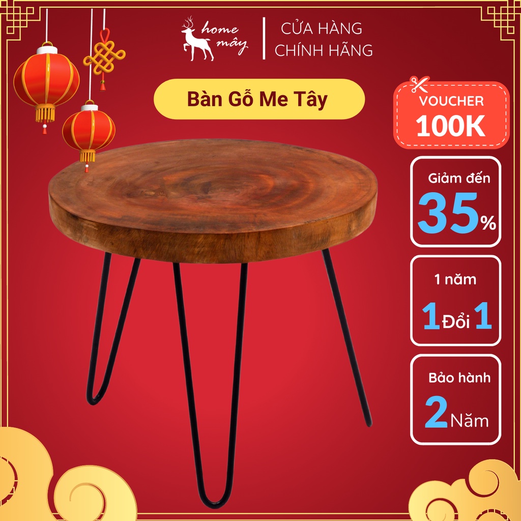 Bàn gỗ trang trí dành cho quán cafe, bàn uống trà gỗ lỗi chân sắt HOME MÂY chắc chắn, bền đẹp phù hợp với không gian nhỏ