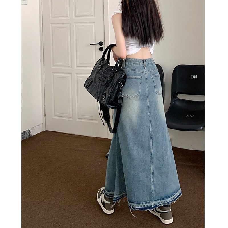 Chân váy jean Dáng Chữ A Lưng Cao Thời Trang Thu Đông 2023 Phong Cách Retro Mới