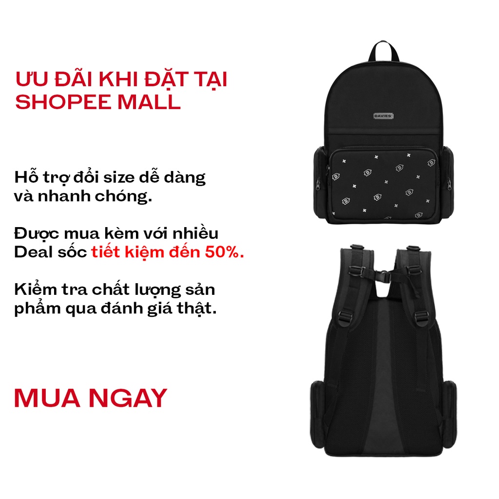 Balo đi học nữ nam màu đen họa tiết local brand Davies Special Backpack| D-P48