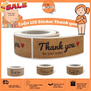 Sticker thank you cuộn 12 miếng nhãn dán chất liệu giấy kraft cao cấp