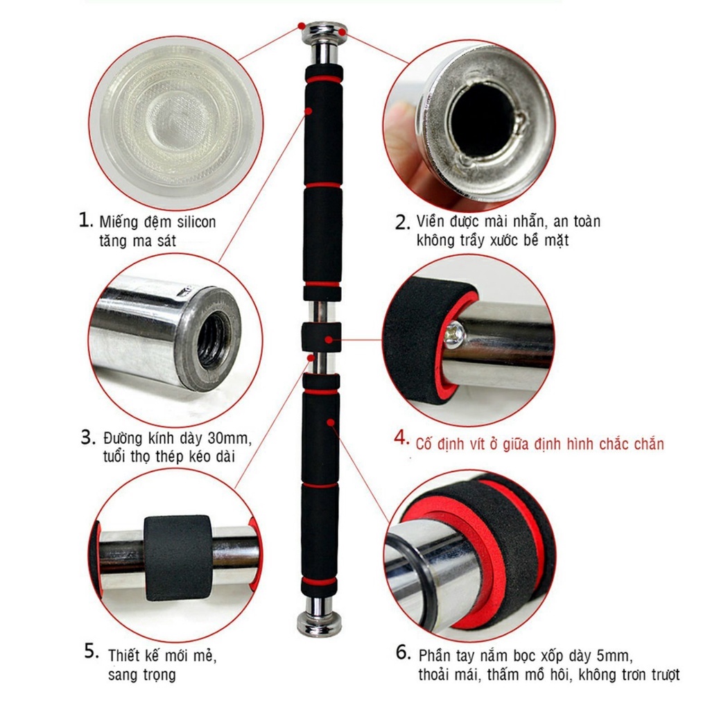 Xà đơn chống xoay treo tường chắc chắn đủ kích thước 68-130cm