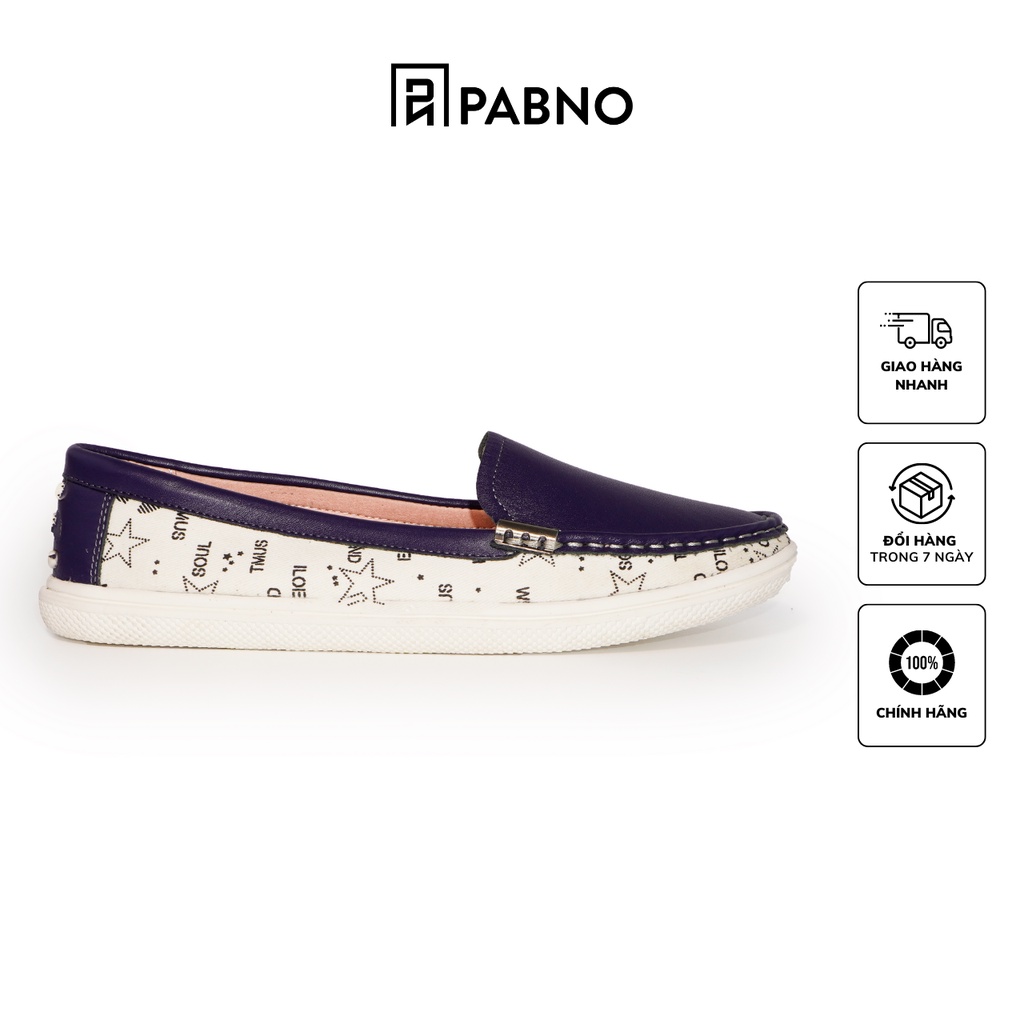 Giày mọi nữ PABNO da thật đế cao su phối chữ PN738