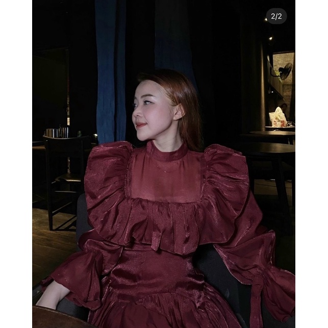 ĐẦM VOAN ĐỎ VIỀN BÈO TAY LOE 🤍