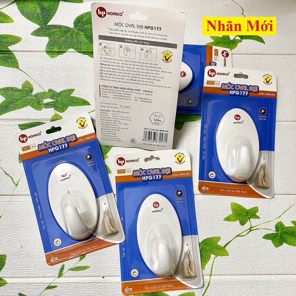 Móc dán tường Oval đại HPG177 - Móc treo quần áo dán tường bằng nhựa cao cấp HOFACO