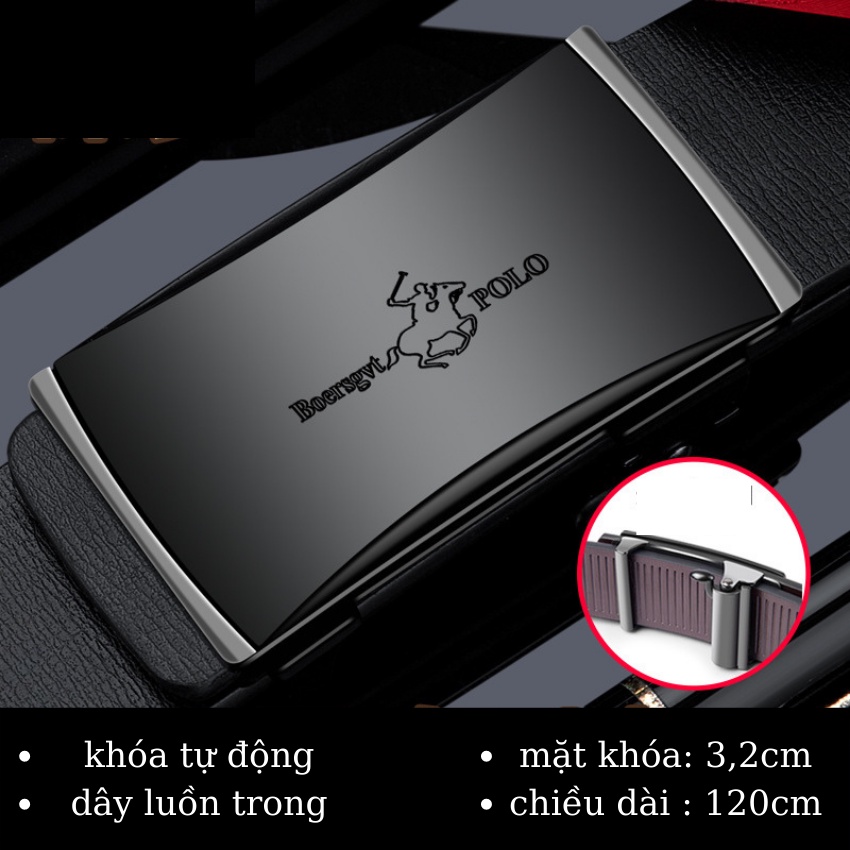 Thắt lưng nam boersgvt polo, dây nịt nam da khóa tự động thời trang