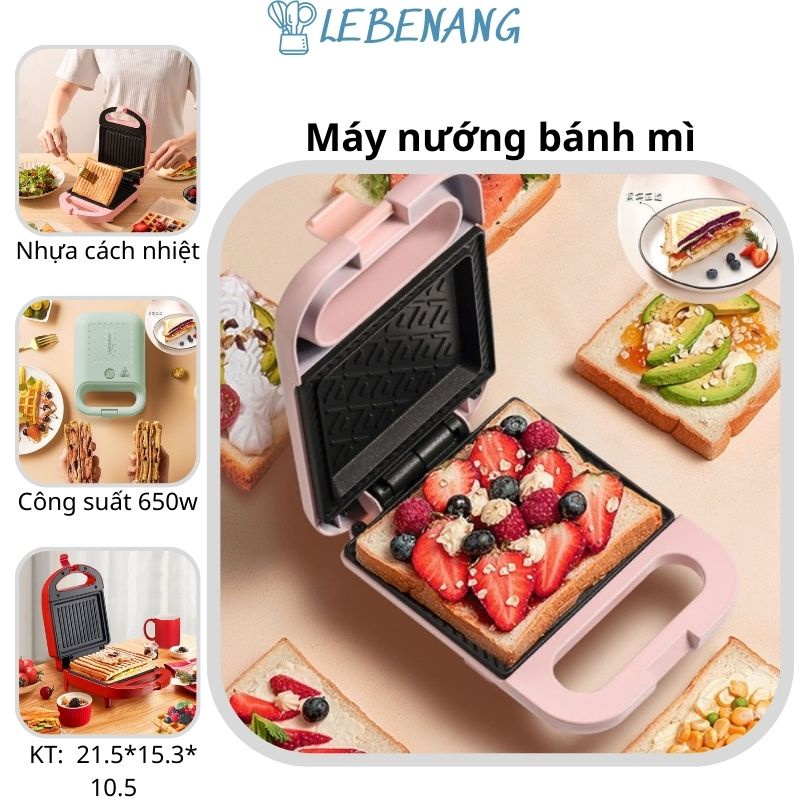 Máy Làm Bánh Mì Nướng Bánh Mì Sandwich Mini Hai Mặt Đa Năng Dễ Sử Dụng LEBENANG