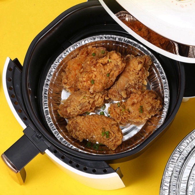 Set 10 Khay Giấy Bạc Lót Nồi Chiên Không Dầu, Đĩa Nhôm, đĩa giấy bạc Đường Kính 15-19-22cm