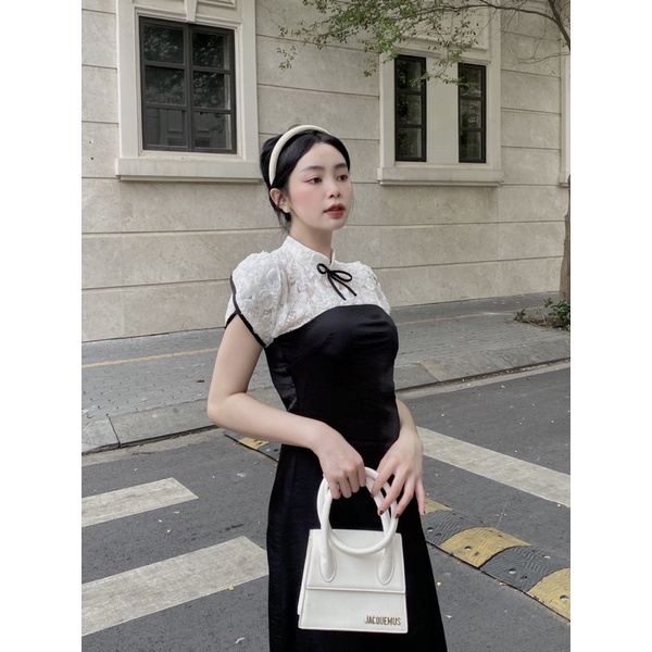 Mell11 dress - Váy dài phối ren hoa nổi Onmellem