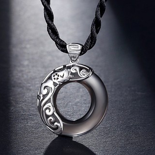Dây Chuyền Bạc Mặt Đá Obsidian Hình Cung Hoàng Đạo