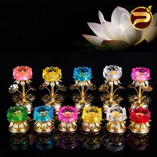 Đế Nến Hoa Sen Lưu Ly Nhiều Màu Để Ban Thờ Tặng Kèm Nến Thơm