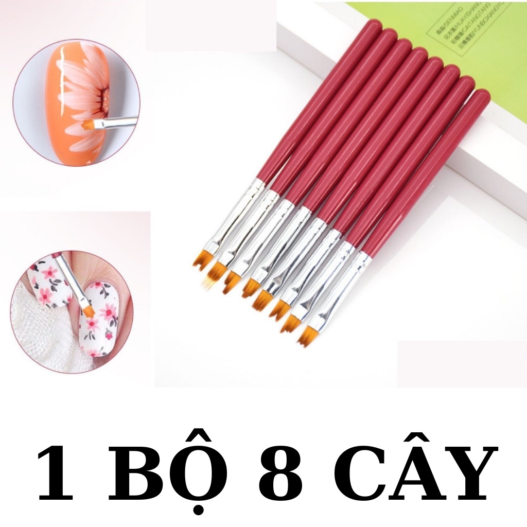 Bộ cọ vẽ móng tay nail 8 cây , Cọ vẽ hoa cúc trang trí móng nail sét cao cấp