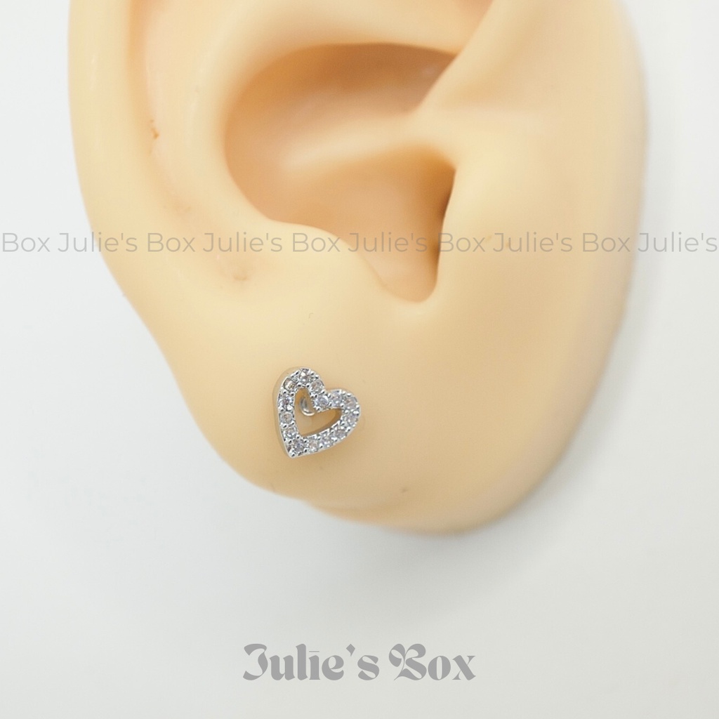 [1 Chiếc] Khuyên Tai Heart No.1 Đính Đá Màu Bạc Không Gỉ Sét Không Ngứa Bông Tai Unisex Julies Box 66