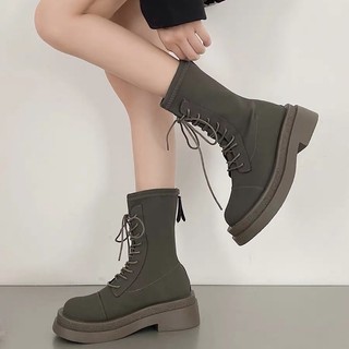 Giày Bốt Buộc Dây Thấp Cổ Đế Bằng 5cm