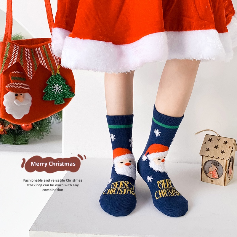 Set 3 Đôi Tất Cotton Hoạ Tiết Giáng Sinh Dễ Thương Cho Bé