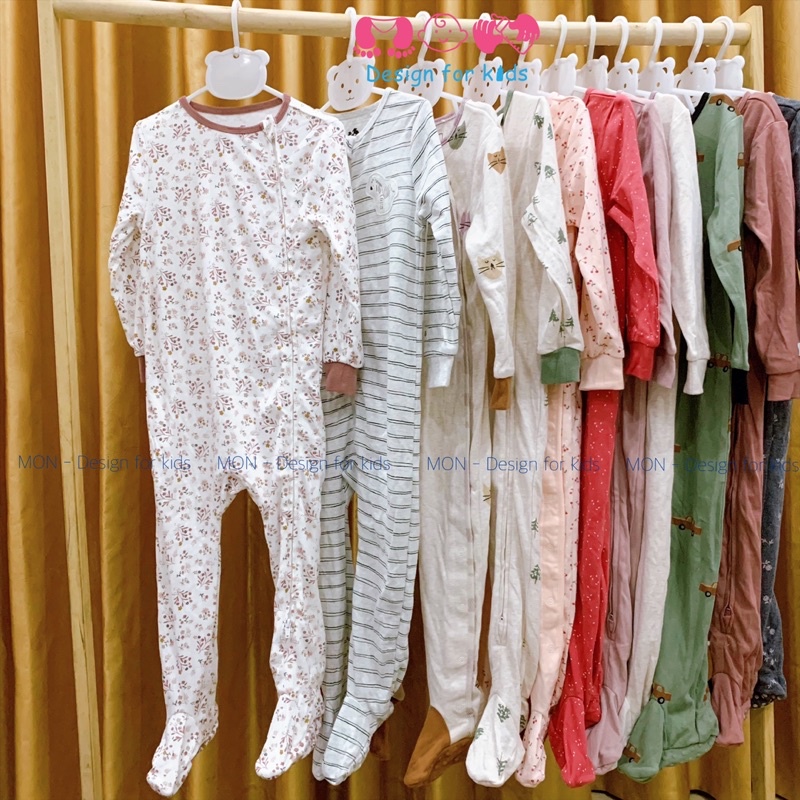 (Chọn mẫu) (Size 2-3 tuổi) Sleepsuit bộ body dài tay liền tất hàng xuất Name.it, Mother.care, Trois moutons cho bé