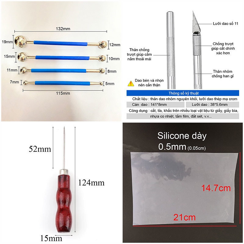 Bộ cây tròn pill bar dao khắc tấm lót silicone tạo hình plastic shrink cánh hoa nhựa co nhiệt làm trâm làm trang sức