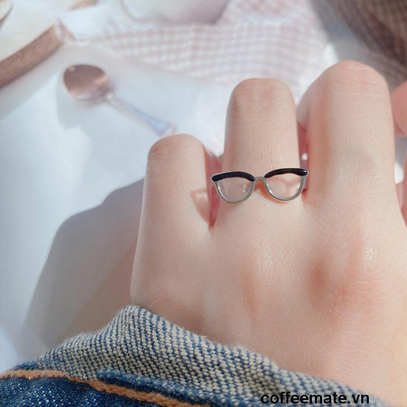 【coffeemate】⚡ Nhẫn Đeo Tay Mặt Hình Mắt Kính Dễ Thương Thời Trang Nhật Hàn